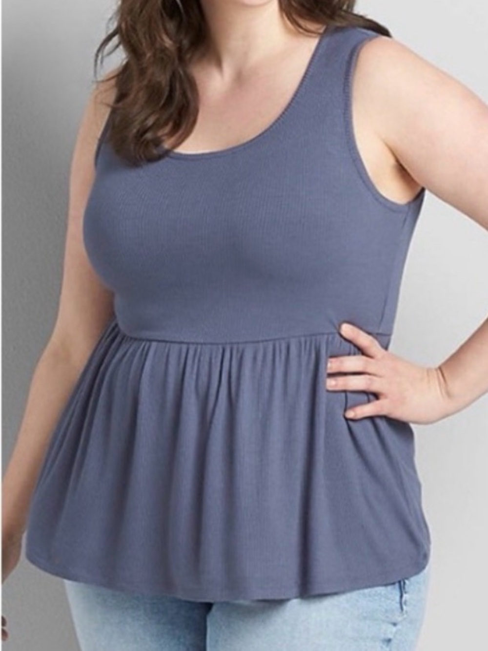 Lane Bryant Dusty Blue Sleeveless Ribbed Peplum Blouse 22/24